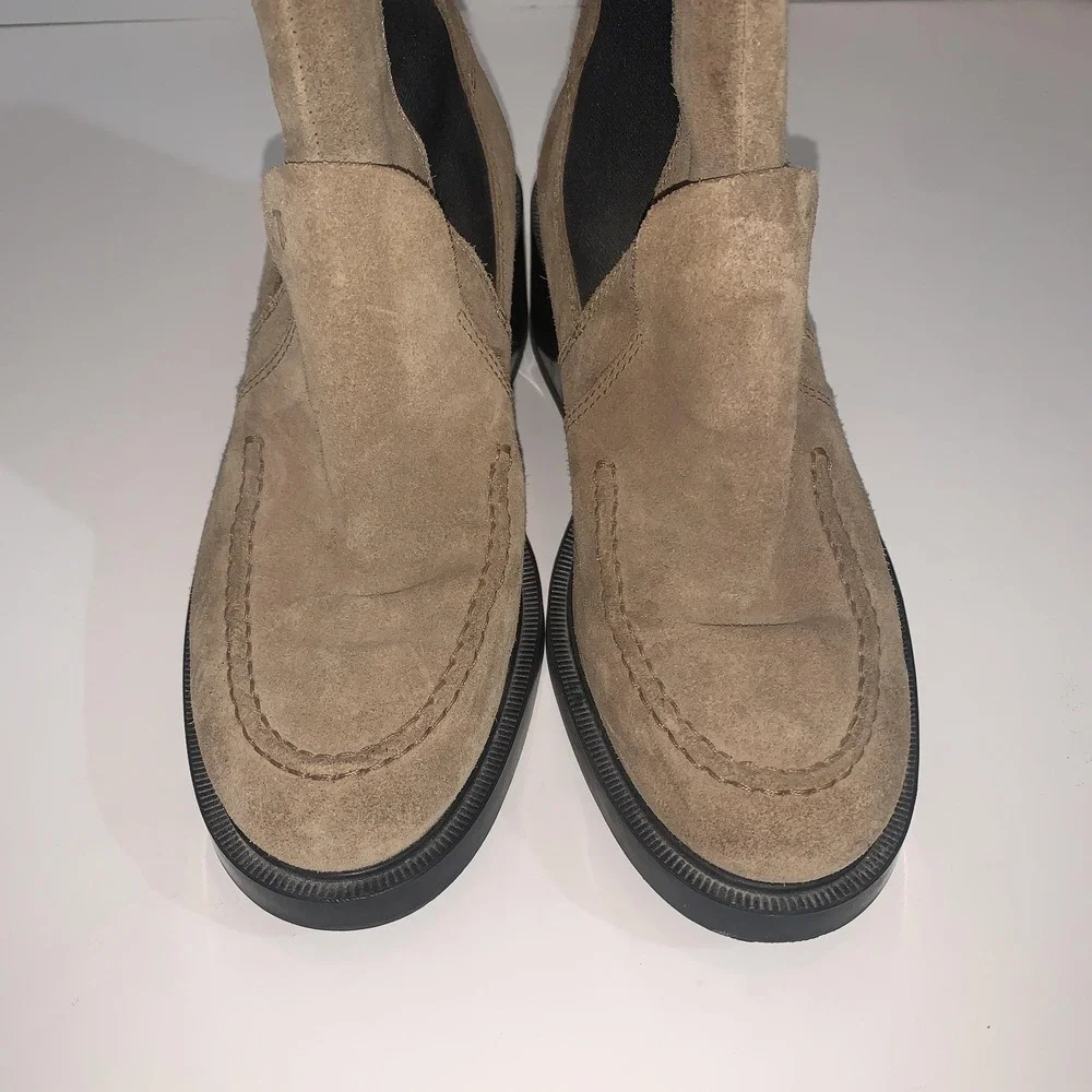 Tod's Boots Womens EU 36 Beige Suede Chelsea Ankle Block Heel Pull On Booties